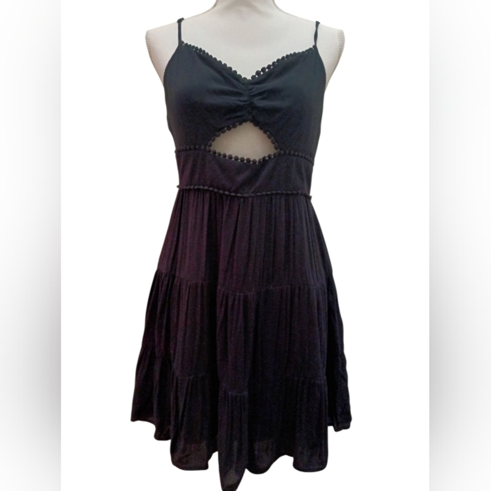 Altar'd State Black Cutout Mini Dress Tiered Skirt Straps Lining XL